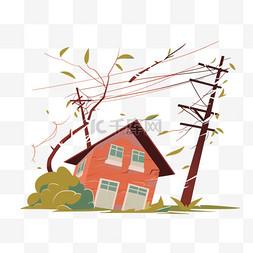 房屋绘画png图片_台风暴风卷倒房屋免抠元素手绘