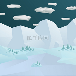 白色几何图片_Low poly winter landscape background. 3d poly