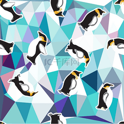 抽象蓝色图案图片_水晶冰背景与企鹅.