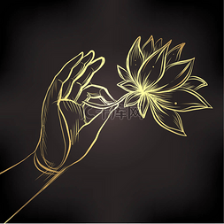 佛陀的手拿着莲花。矢量图的 