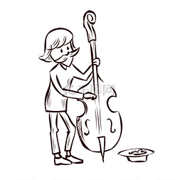 街头的乐师们演奏低音大提琴. 