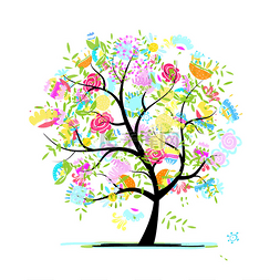 素描花卉矢量图片_草绘花卉树为您设计的