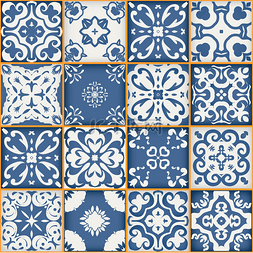 瓷砖拼接图片_从黑暗的蓝色和白色的摩洛哥瓷砖