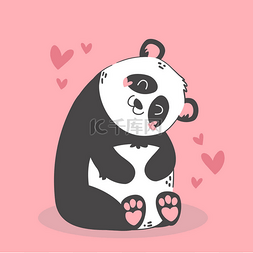意面通心粉图片_可爱有趣的卡通熊猫恋爱。动物的