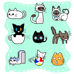 不同风格的可爱猫卡通人物设计集