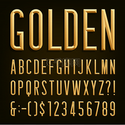 Golden Beveled Narrow Font. Vector Alphabet.