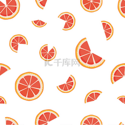 柑橘葡萄柚图片_矢量无缝模式与葡萄柚切片隔离在