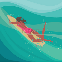 浮板图片_在冲浪板上在海洋中的女孩