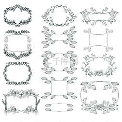 矢量绘制的老式手工自然框架集