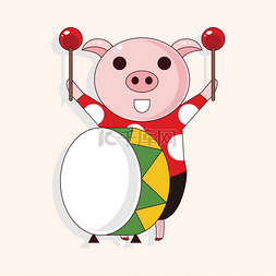 动物猪玩乐器卡通主题元素