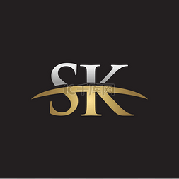 耐克运动鞋手绘图片_首字母 Sk 金银耐克标志旋风 logo 