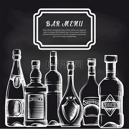 酒吧菜单矢量素材图片_瓶上黑板酒吧菜单背景