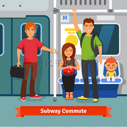 地铁图片_Subway commute. People  in train
