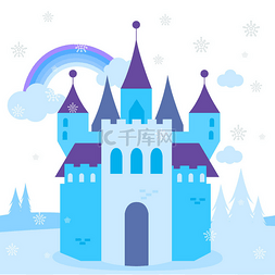 城堡在雪地里美丽的冬季风景中.