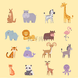 非洲草原野生动物图片_超可爱的动物园卡通动物隔离滑稽