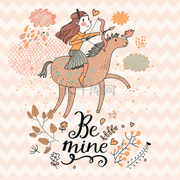 小女孩骑着粉红色蝴蝶结的马.