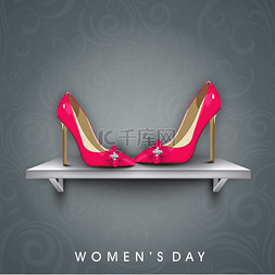 妇女节快乐一天背景与双女士鞋.