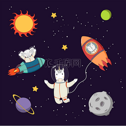 可爱动物宇航员在太空