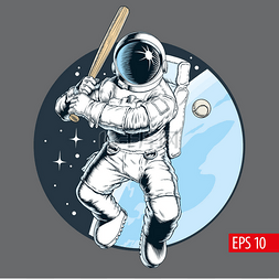 宇航员带着蝙蝠在太空打棒球。向