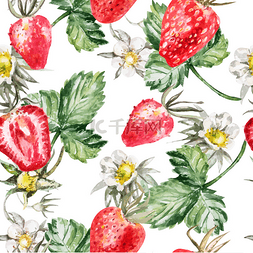 草莓高清图片_水彩图案与成熟的草莓
