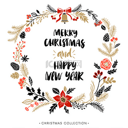 with符号图片_Christmas greeting wreath with calligraphy.