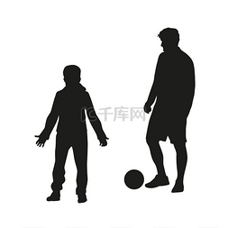 father图片_Father and son playing football. Vector silho