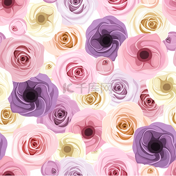 桔梗花背景图片_用玫瑰和桔梗花的无缝背景。矢量