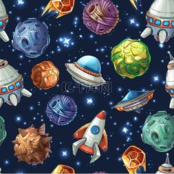 Comic space planets and spaceships. Vector se
