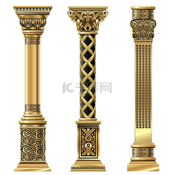装饰柱图片_一套东方风格的金色装饰柱