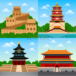 去中国旅行。城市景观、寺庙和建