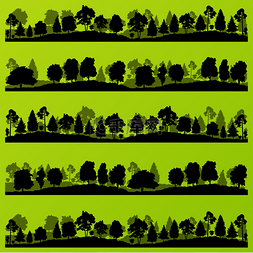 森林树木剪影风景插图集