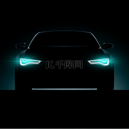 Car silhouette with lights on