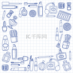 矢量涂鸦套香水和化妆品