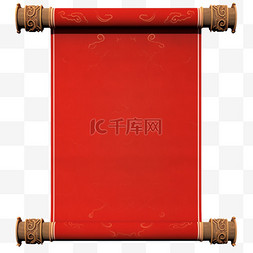 手绘卷轴中国红画布元素