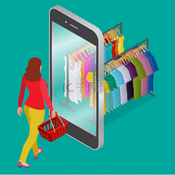 电子商务3d矢量图片_网上购物和消费主义概念。移动杂