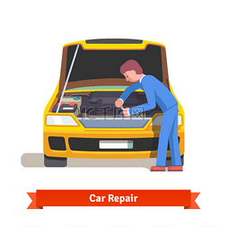 汽车修理工修理发动机在汽车加油