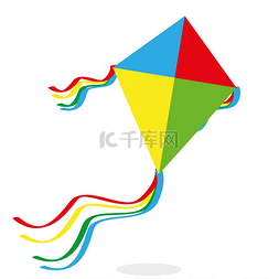 放风筝图标图片_孤立的白色背景上的卡通风筝 