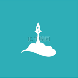 外星人矢量图图片_白色火箭和云，在蓝色背景上孤立