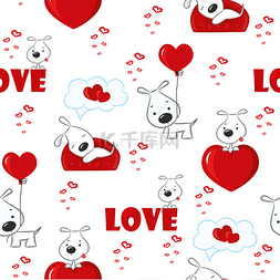 红色卡片装饰图片_可爱的背景，与狗和心