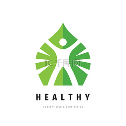 标志设计绿叶图片_健康的人类标志模板设计。 医疗