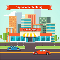 cityscape图片_Roadside supermarket and cityscape background