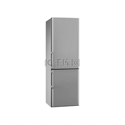 白色金属背景图片_现代金属冰箱隔离在白色背景上。