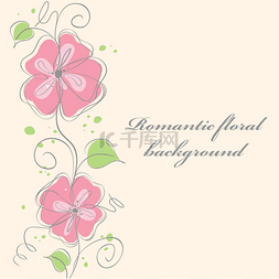 可爱的粉色花卡的背景。矢量插画