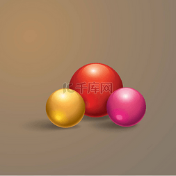 金球图片_红色背景上三个金球的矢量图解