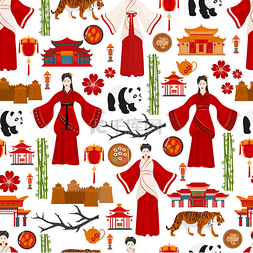 无缝线矢量图案与中国传统符号。