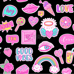甜甜圈糖果图片_矢量时尚有趣补丁无缝模式: 彩虹,