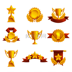奖杯奖状奖牌图片_组的奖杯、 奖牌和奖状. 