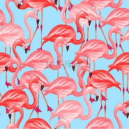 艺术纸张图片_热带鸟无缝模式与粉红色的火烈鸟
