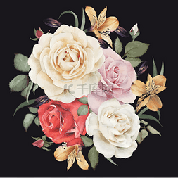 玫瑰roses图片_Greeting card with roses, watercolor, can be 