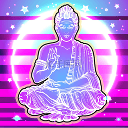 佛陀坐在充满活力的银河背景的向